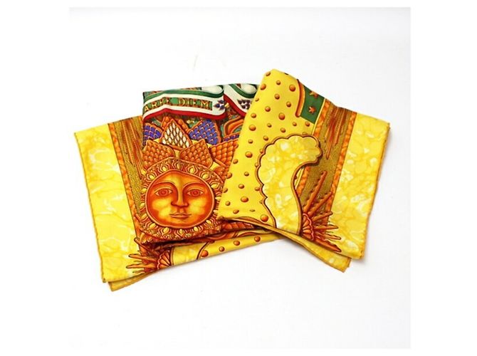Hermès Sciarpa in seta Hermes Carré 90 CARPE DIEM Multicolore Giallo - vista 10