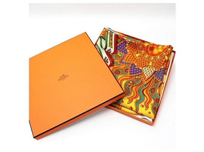 Hermès Sciarpa in seta Hermes Carré 90 CARPE DIEM Multicolore Giallo - vista 5