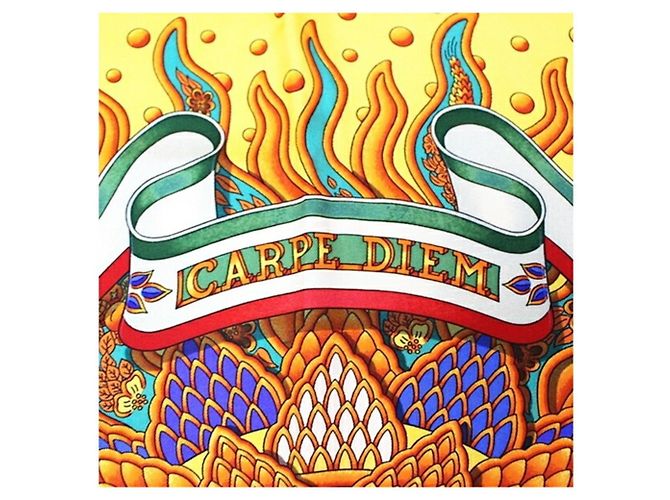 Hermès Sciarpa in seta Hermes Carré 90 CARPE DIEM Multicolore Giallo - vista 8