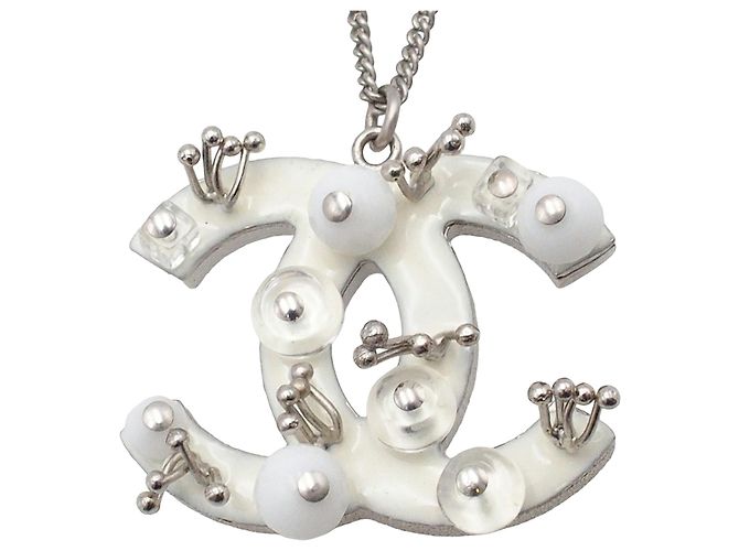 Collana con pendente Chanel Silver CC Brass Resin Studded Argento - vista 2