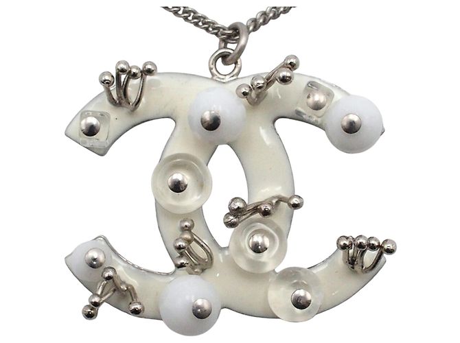 Collana con pendente Chanel Silver CC Brass Resin Studded Argento - vista 3