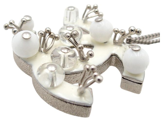 Collana con pendente Chanel Silver CC Brass Resin Studded Argento - vista 4