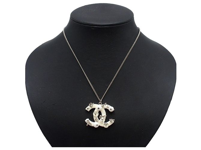 Collana con pendente Chanel Silver CC Brass Resin Studded Argento - vista 7