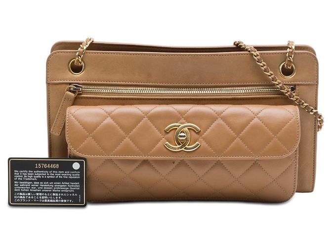 Borsa a tracolla Chanel Brown CC in agnello trapuntato con tasca frontale Marrone - vista 7