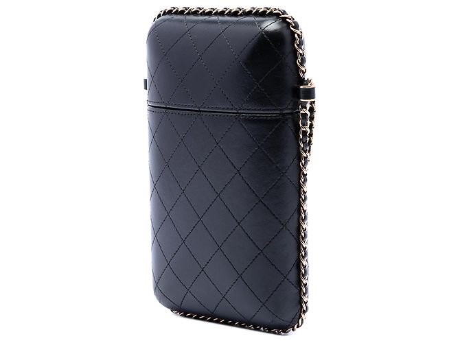 Chanel Black CC gestepptes Lammleder Ketten-Handyhalter Schwarz - Ansicht 2