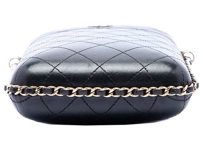 Chanel Black CC gestepptes Lammleder Ketten-Handyhalter Schwarz - Ansicht 3