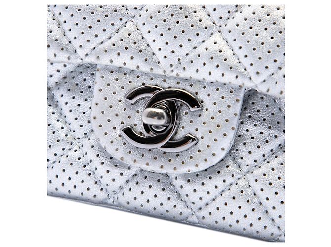 Chanel Mini Square Classic in Lambskin Perforato Single Flap Argento - vista 5