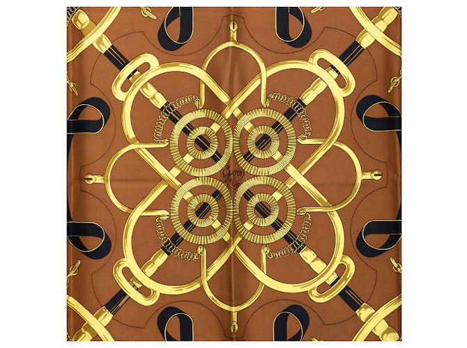 Pañuelo de seda Hermès Brown Eperon D Or 90 Castaño - vista 2