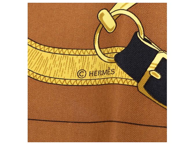 Pañuelo de seda Hermès Brown Eperon D Or 90 Castaño - vista 4