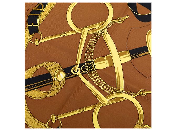 Pañuelo de seda Hermès Brown Eperon D Or 90 Castaño - vista 6