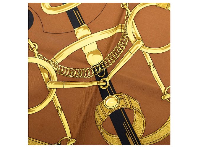 Pañuelo de seda Hermès Brown Eperon D Or 90 Castaño - vista 7
