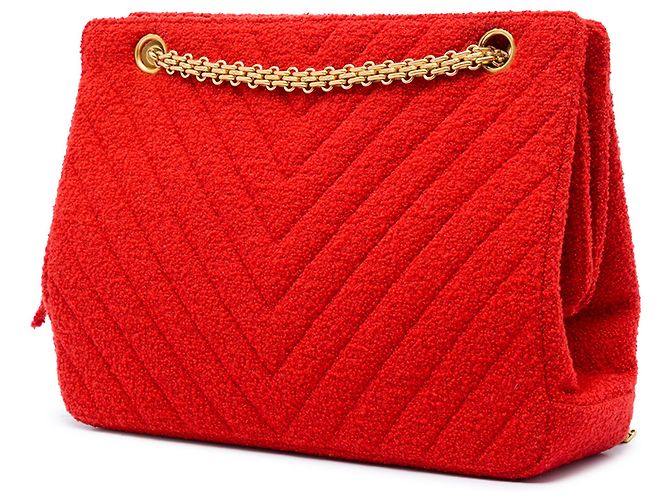 Chanel Red CC Chevron Tweed Chain Schultertasche Rot - Ansicht 2