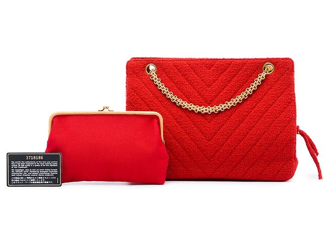 Chanel Red CC Chevron Tweed Chain Schultertasche Rot - Ansicht 6