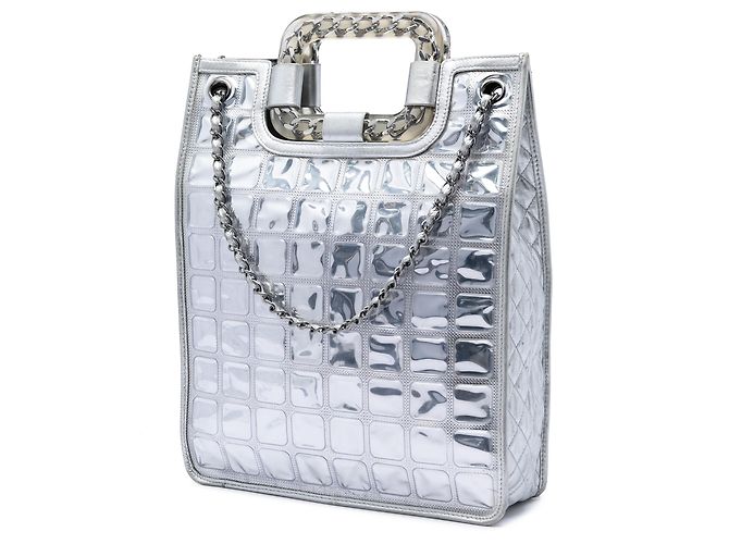 Chanel Silver CC Vinyl Ice Cube Shopper Tote Silber - Ansicht 2
