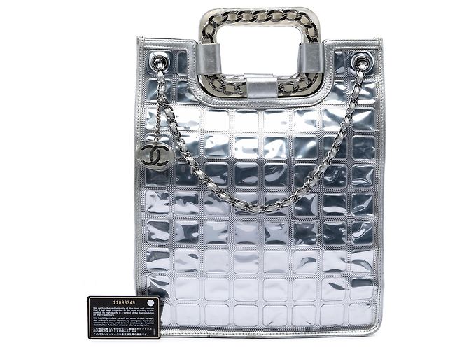 Chanel Silver CC Vinyl Ice Cube Shopper Tote Silber - Ansicht 6