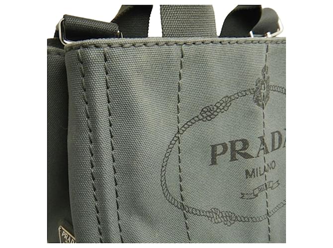 Borsa Prada Gray Small Canvas Canapa Logo Marrone Grigio antracite - vista 12
