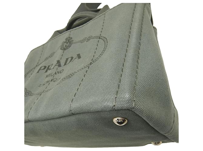 Borsa Prada Gray Small Canvas Canapa Logo Marrone Grigio antracite - vista 14