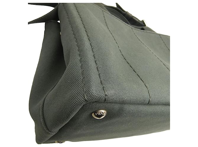 Borsa Prada Gray Small Canvas Canapa Logo Marrone Grigio antracite - vista 15