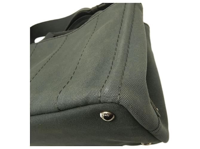 Borsa Prada Gray Small Canvas Canapa Logo Marrone Grigio antracite - vista 16