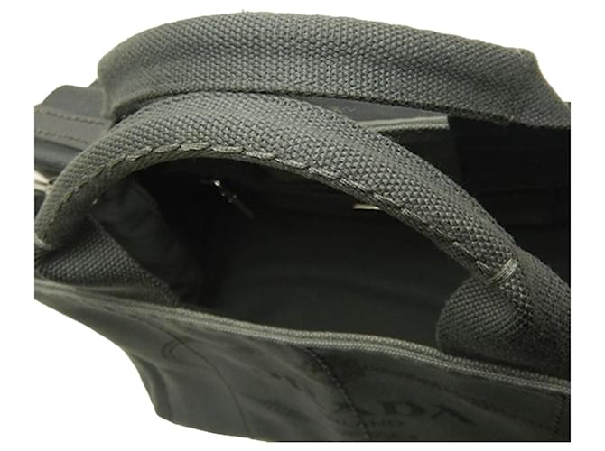 Borsa Prada Gray Small Canvas Canapa Logo Marrone Grigio antracite - vista 17