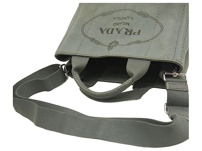 Borsa Prada Gray Small Canvas Canapa Logo Marrone Grigio antracite - vista 18