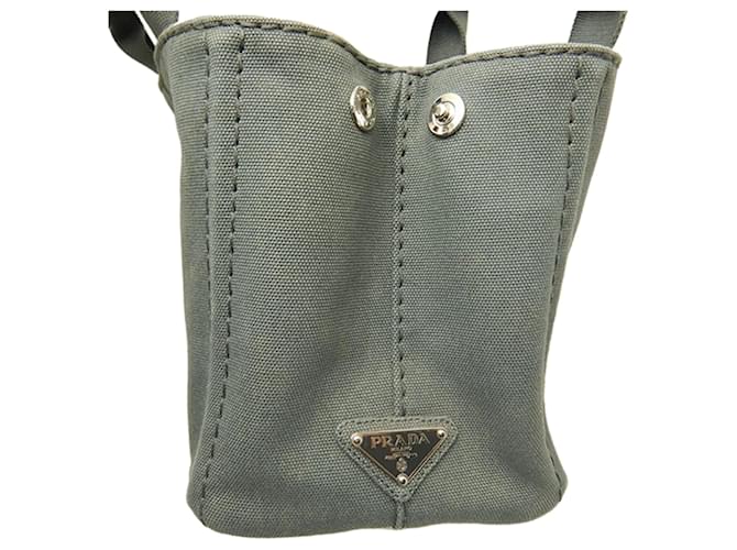 Borsa Prada Gray Small Canvas Canapa Logo Marrone Grigio antracite - vista 3