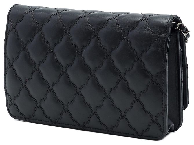 Chanel Black CC gestepptes Kalbsleder Double Stitch Hamptons Wallet On Chain Schwarz - Ansicht 2