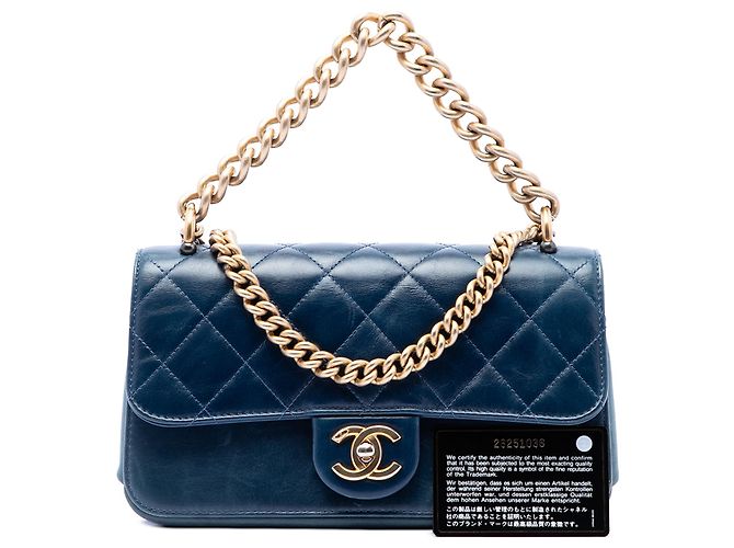 Chanel Blue Small Quilted Calfskin Straight Lined Flap Blu scuro - vista 7