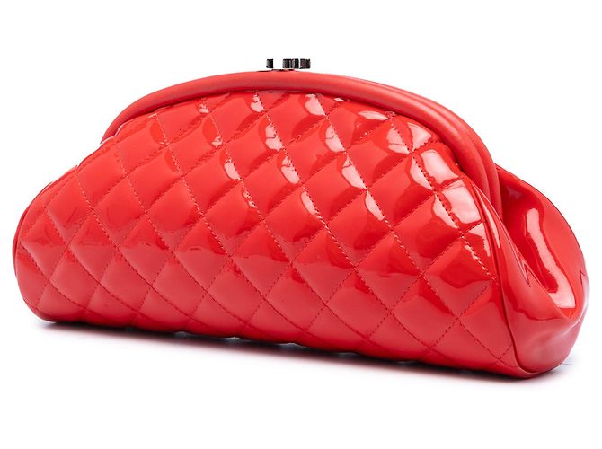 Clutch Chanel Red Quilted Patent Timeless Kiss Lock Rosso - vista 2
