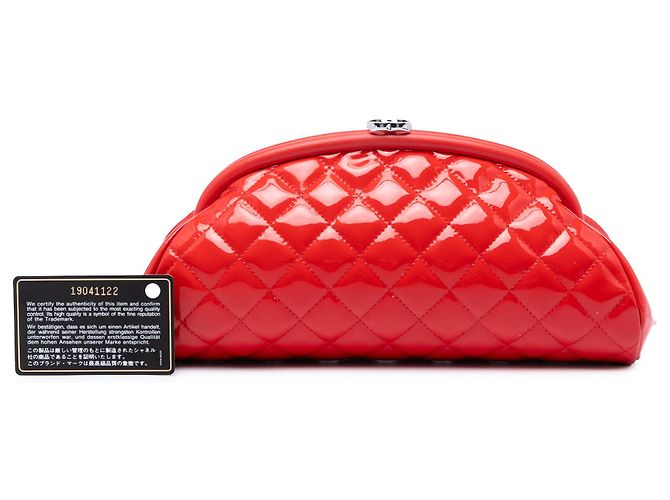 Clutch Chanel Red Quilted Patent Timeless Kiss Lock Rosso - vista 6
