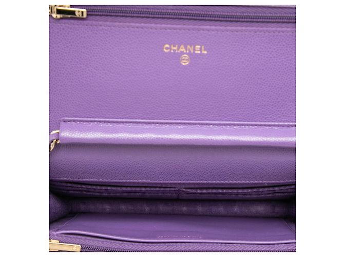 Wallet On Chain Cartera con cadena Chanel Purple CC en Caviar acolchado Púrpura - vista 4