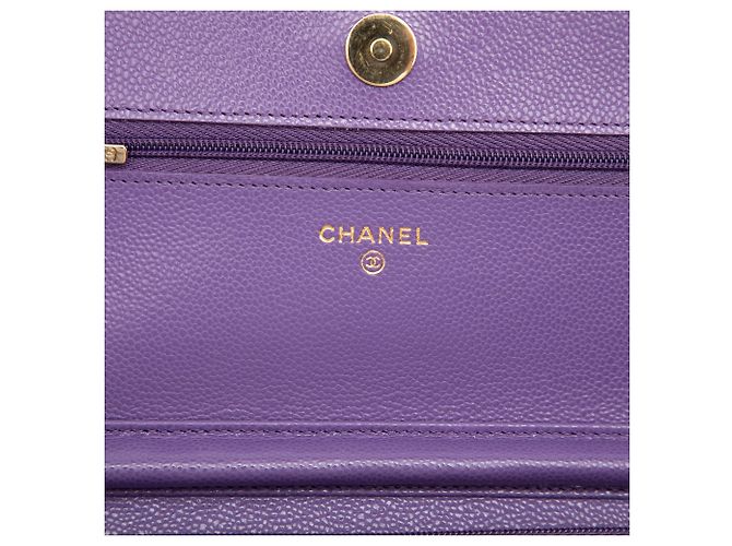 Wallet On Chain Cartera con cadena Chanel Purple CC en Caviar acolchado Púrpura - vista 5