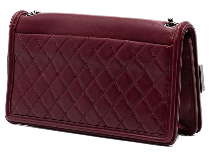 Chanel Boy Brick Horizontal Flap in agnello rosso e acrilico Bordò - vista 2