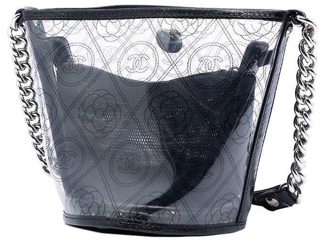 Borsa bucket Chanel Black Small in PVC e pelle di vitello stropicciata Camellia Coco Nero - vista 2