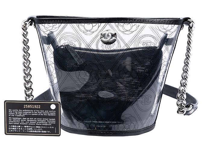 Borsa bucket Chanel Black Small in PVC e pelle di vitello stropicciata Camellia Coco Nero - vista 6