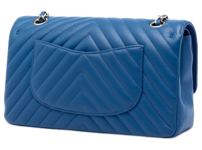 Chanel Blue Medium Classic Chevron Lambskin Double Flap - vista 2