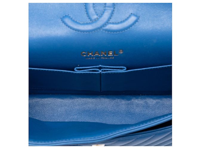 Chanel Blue Medium Classic Chevron Lambskin Double Flap - vista 4