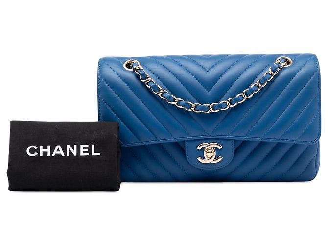 Chanel Blue Medium Classic Chevron Lambskin Double Flap - vista 6