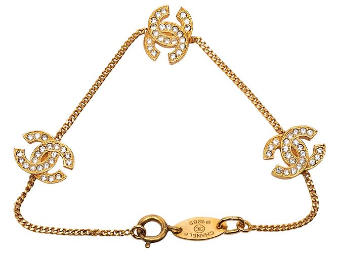 Bracciale Chanel Gold Triple CC placcato oro e strass D'oro - vista 3