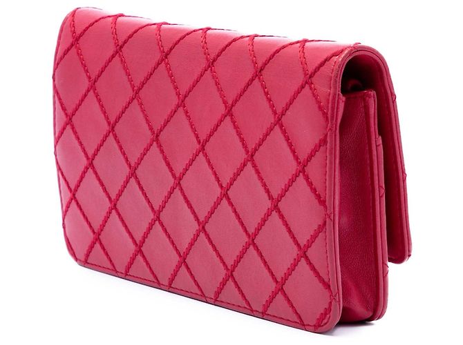 Wallet On Chain Portafoglio con catena in agnello Wild Stitch rosso con CC Chanel - vista 2