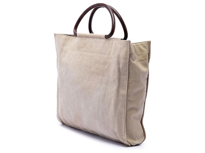 Chanel Beige CC Canvas Tote mit Holzgriff - Ansicht 2