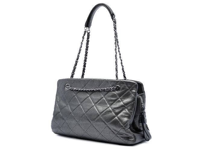 Tote Chanel Gray CC Quilted Caviar Chain Marrone Grigio antracite - vista 2