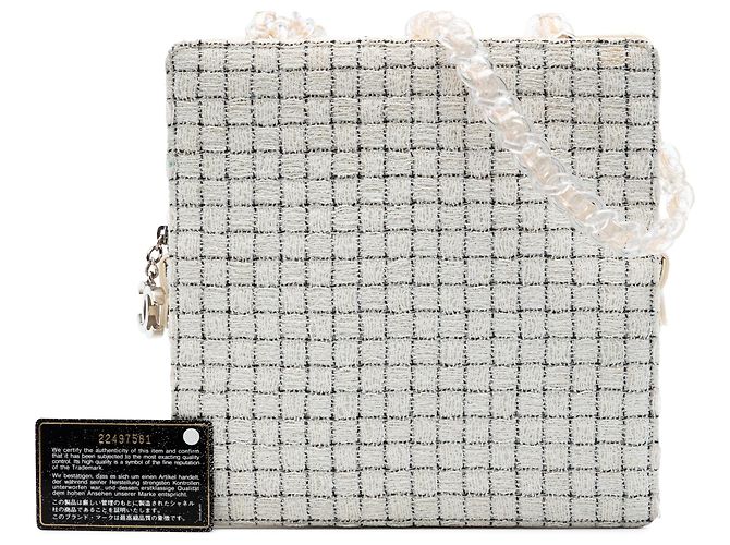 Borsa Shopping Chanel in Tweed Bianco e Resina con Cerniera Crudo - vista 7