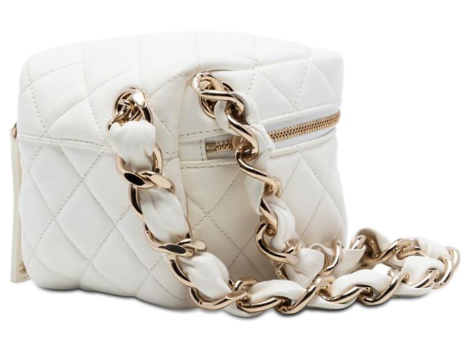 Vanity Clutch Cube Chanel White CC in agnello trapuntato con zip e catena Bianco Crudo - vista 2