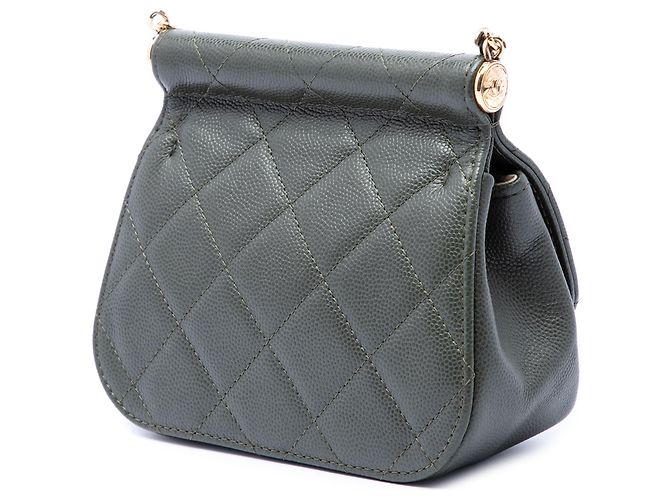 Clutch Chanel Green Small CC Quilted Caviar Bar Flap con catena Verde Verde oliva - vista 2