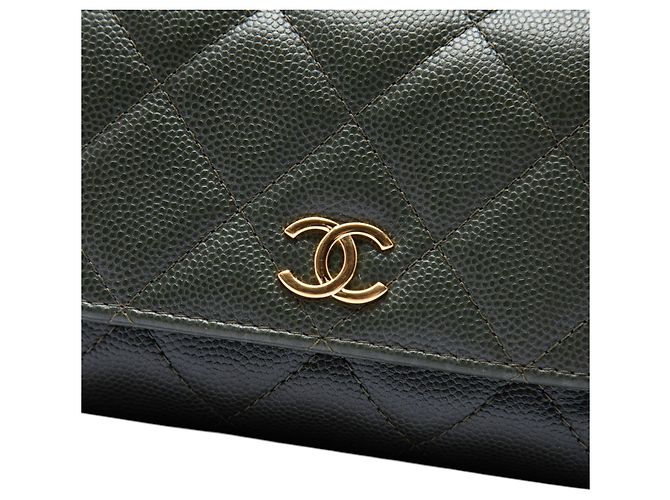 Clutch Chanel Green Small CC Quilted Caviar Bar Flap con catena Verde Verde oliva - vista 5
