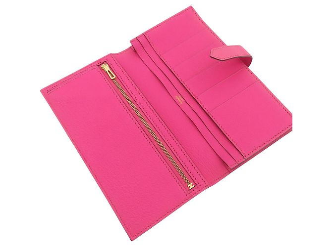 Cartera larga plegable Hermès Pink Chevre Bearn Soufflet Rosa - vista 4