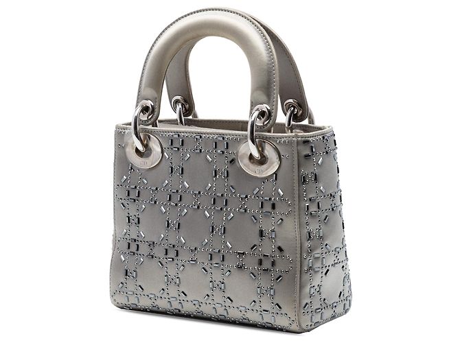 Lady Dior Mini in raso grigio con ricami cannage e cristalli Dior Marrone - vista 2
