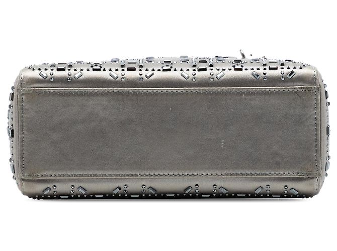 Lady Dior Mini in raso grigio con ricami cannage e cristalli Dior Marrone - vista 3