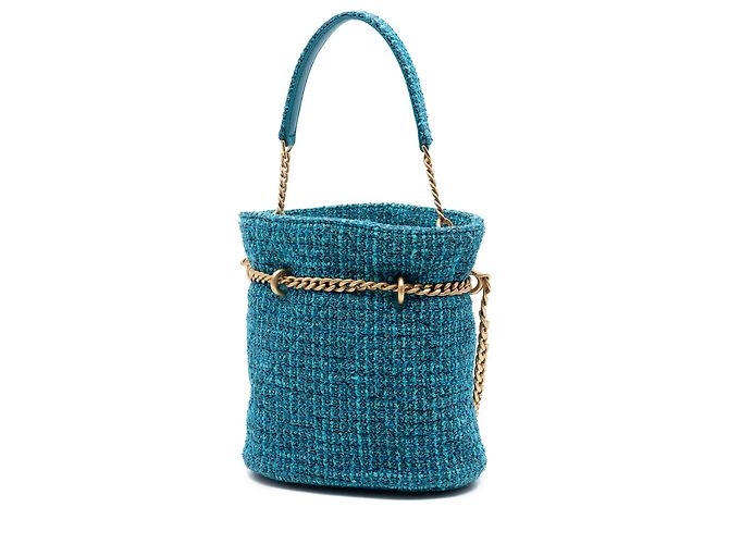 Borsa a secchiello Chanel Blue Tweed Pending CC Top Handle Turchese - vista 2